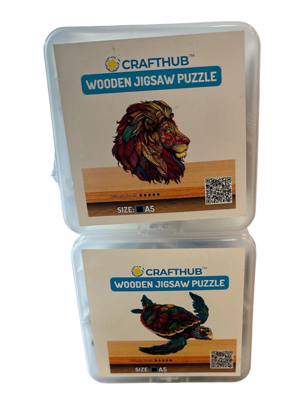 Wooden Jigsaw Puzzle - Multicolor Lion and Turtle (Set)
